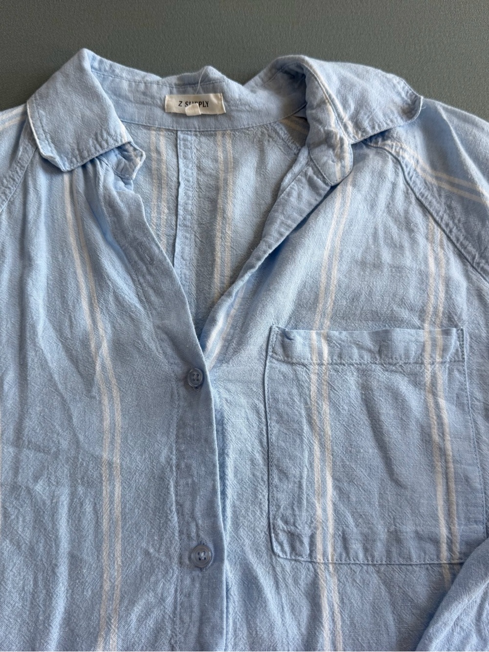 Z Supply Light Blue Striped Women's linen Button-Down Shirt size small - Picture 2 of 3